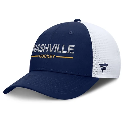 Men's Fanatics Navy/White Nashville Predators Authentic Pro Rink Lockup Adjustable Trucker Hat