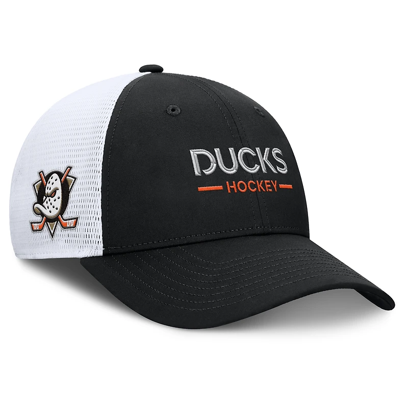 Men's Fanatics Black/White Anaheim Ducks Authentic Pro Rink Lockup Adjustable Trucker Hat