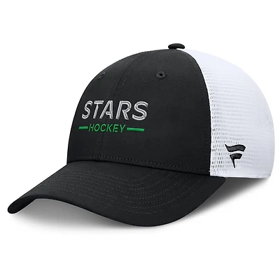 Men's Fanatics Black/White Dallas Stars Authentic Pro Rink Lockup Adjustable Trucker Hat