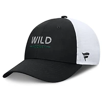 Men's Fanatics Black/White Minnesota Wild Authentic Pro Rink Lockup Adjustable Trucker Hat