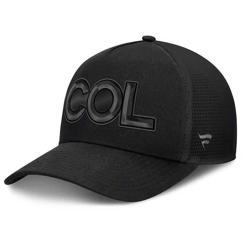 Men's Fanatics Black Colorado Avalanche Authentic Pro Road Team Code Trucker Adjustable Hat