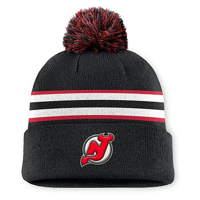 Men's Fanatics Black New Jersey Devils Authentic Pro Rink Cuffed Knit Hat with Pom