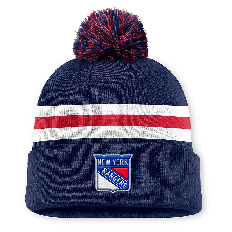 Men's Fanatics Navy New York Rangers Authentic Pro Rink Cuffed Knit Hat with Pom