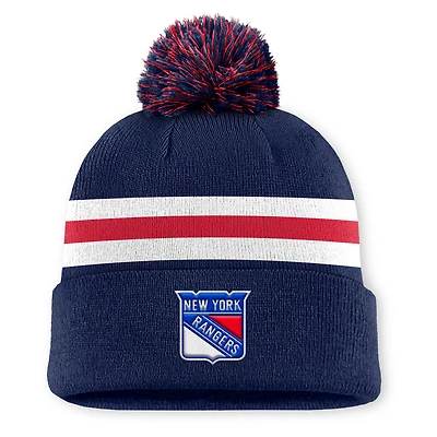Men's Fanatics Navy New York Rangers Authentic Pro Rink Cuffed Knit Hat with Pom