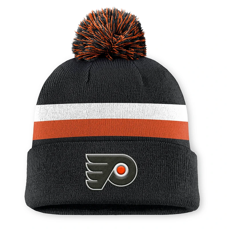 Men's Fanatics Black Philadelphia Flyers Authentic Pro Rink Cuffed Knit Hat with Pom