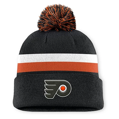Men's Fanatics Black Philadelphia Flyers Authentic Pro Rink Cuffed Knit Hat with Pom