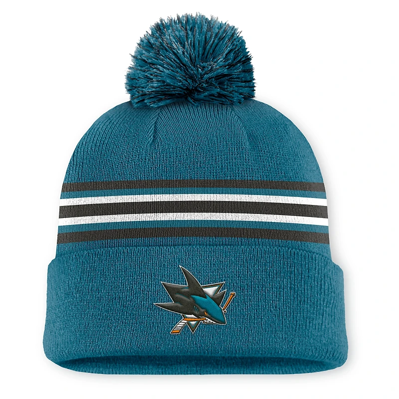 Men's Fanatics Teal San Jose Sharks Authentic Pro Rink Cuffed Knit Hat with Pom