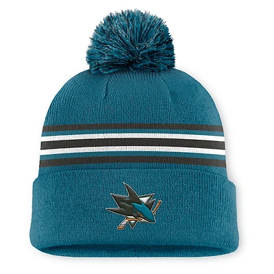 Men's Fanatics Teal San Jose Sharks Authentic Pro Rink Cuffed Knit Hat with Pom
