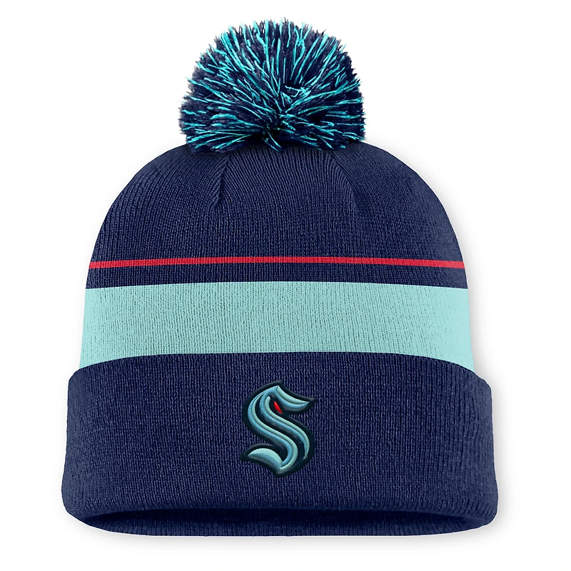 Men's Fanatics Deep Sea Blue Seattle Kraken Authentic Pro Rink Cuffed Knit Hat with Pom