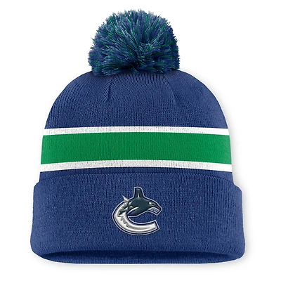 Men's Fanatics Blue Vancouver Canucks Authentic Pro Rink Cuffed Knit Hat with Pom