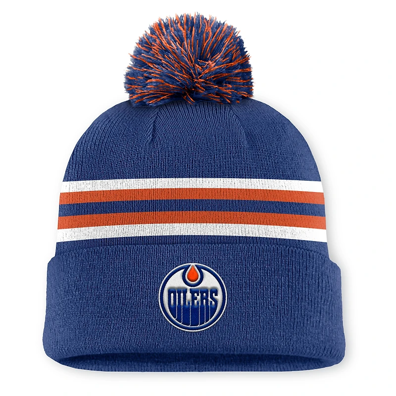 Men's Fanatics Royal Edmonton Oilers Authentic Pro Rink Cuffed Knit Hat with Pom