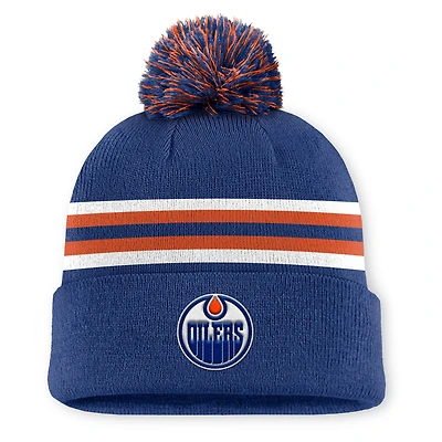 Men's Fanatics Royal Edmonton Oilers Authentic Pro Rink Cuffed Knit Hat with Pom