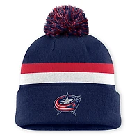 Men's Fanatics Navy Columbus Blue Jackets Authentic Pro Rink Cuffed Knit Hat with Pom