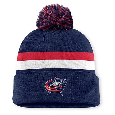 Men's Fanatics Navy Columbus Blue Jackets Authentic Pro Rink Cuffed Knit Hat with Pom