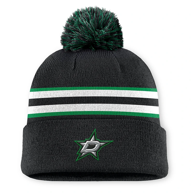 Men's Fanatics Black Dallas Stars Authentic Pro Rink Cuffed Knit Hat with Pom