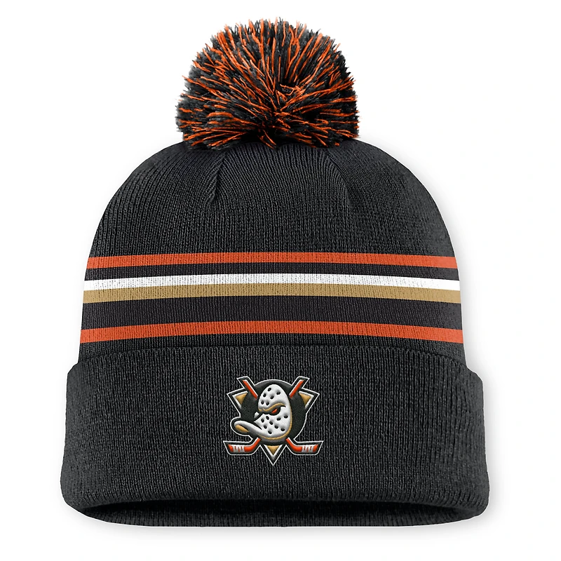 Men's Fanatics Black Anaheim Ducks Authentic Pro Rink Cuffed Knit Hat with Pom
