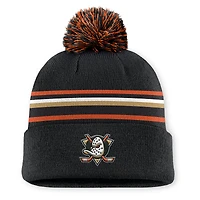 Men's Fanatics Black Anaheim Ducks Authentic Pro Rink Cuffed Knit Hat with Pom
