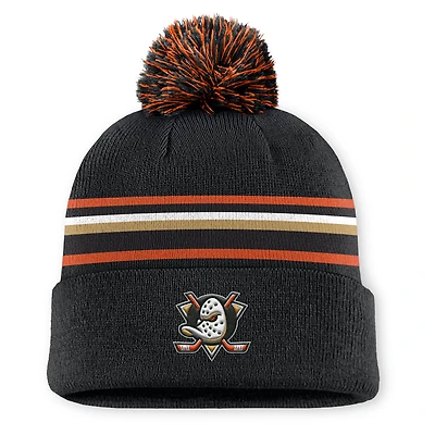 Men's Fanatics Black Anaheim Ducks Authentic Pro Rink Cuffed Knit Hat with Pom