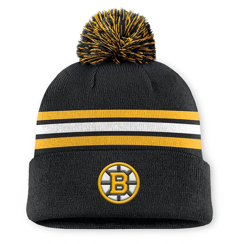 Men's Fanatics Black Boston Bruins Authentic Pro Rink Cuffed Knit Hat with Pom