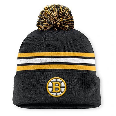 Men's Fanatics Black Boston Bruins Authentic Pro Rink Cuffed Knit Hat with Pom