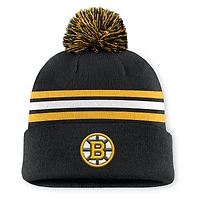 Men's Fanatics Black Boston Bruins Authentic Pro Rink Cuffed Knit Hat with Pom