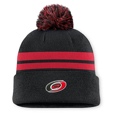 Men's Fanatics Black Carolina Hurricanes Authentic Pro Rink Cuffed Knit Hat with Pom
