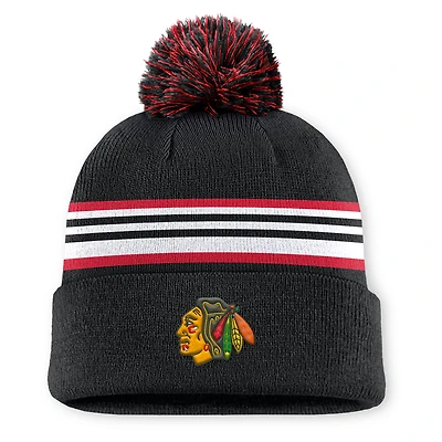 Men's Fanatics Black Chicago Blackhawks Authentic Pro Rink Cuffed Knit Hat with Pom