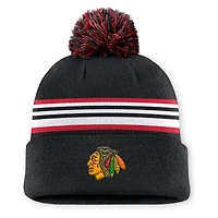Men's Fanatics Black Chicago Blackhawks Authentic Pro Rink Cuffed Knit Hat with Pom