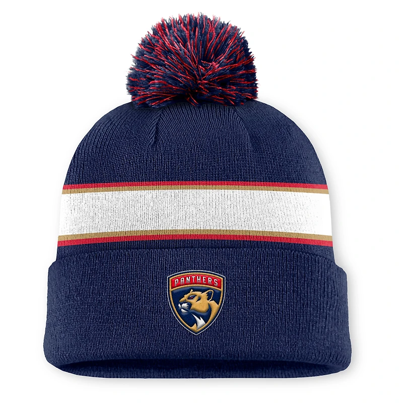 Men's Fanatics Navy Florida Panthers Authentic Pro Rink Cuffed Knit Hat with Pom