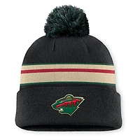 Men's Fanatics Black Minnesota Wild Authentic Pro Rink Cuffed Knit Hat with Pom