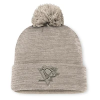 Men's Fanatics Tan Pittsburgh Penguins Authentic Pro Road Cuffed Knit Hat with Pom