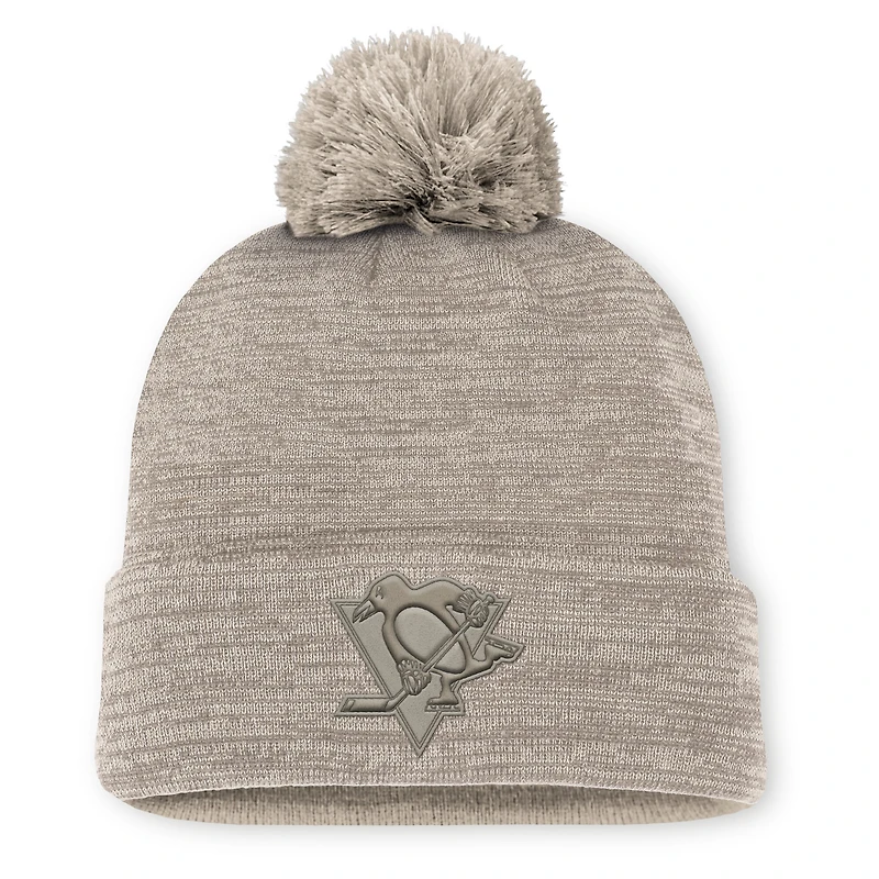 Men's Fanatics Tan Pittsburgh Penguins Authentic Pro Road Cuffed Knit Hat with Pom