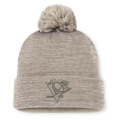 Men's Fanatics Tan Pittsburgh Penguins Authentic Pro Road Cuffed Knit Hat with Pom