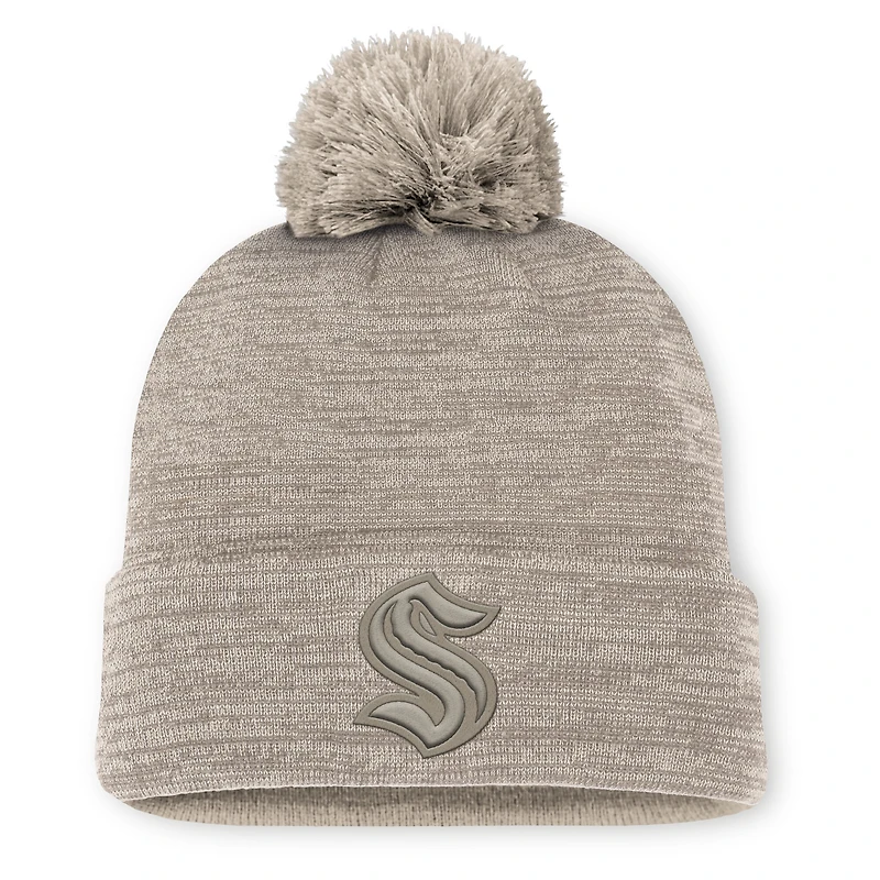 Men's Fanatics Tan Seattle Kraken Authentic Pro Road Cuffed Knit Hat with Pom