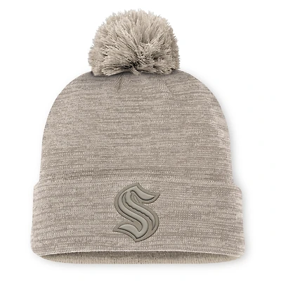 Men's Fanatics Tan Seattle Kraken Authentic Pro Road Cuffed Knit Hat with Pom