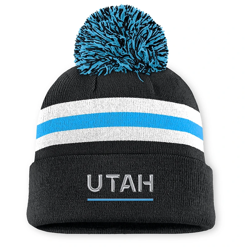 Women's Fanatics Black Utah Mammoth Authentic Pro Rink Cuffed Knit Hat with Pom