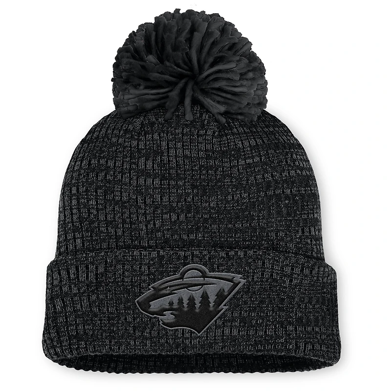Women's Fanatics Black Minnesota Wild Authentic Pro Road Cuffed Knit Hat with Pom