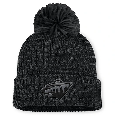 Women's Fanatics Black Minnesota Wild Authentic Pro Road Cuffed Knit Hat with Pom
