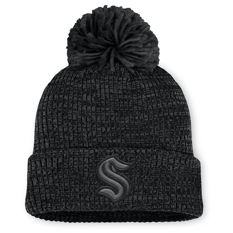 Women's Fanatics Black Seattle Kraken Authentic Pro Road Cuffed Knit Hat with Pom