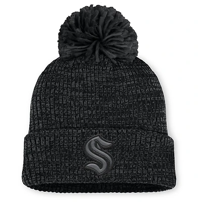 Women's Fanatics Black Seattle Kraken Authentic Pro Road Cuffed Knit Hat with Pom