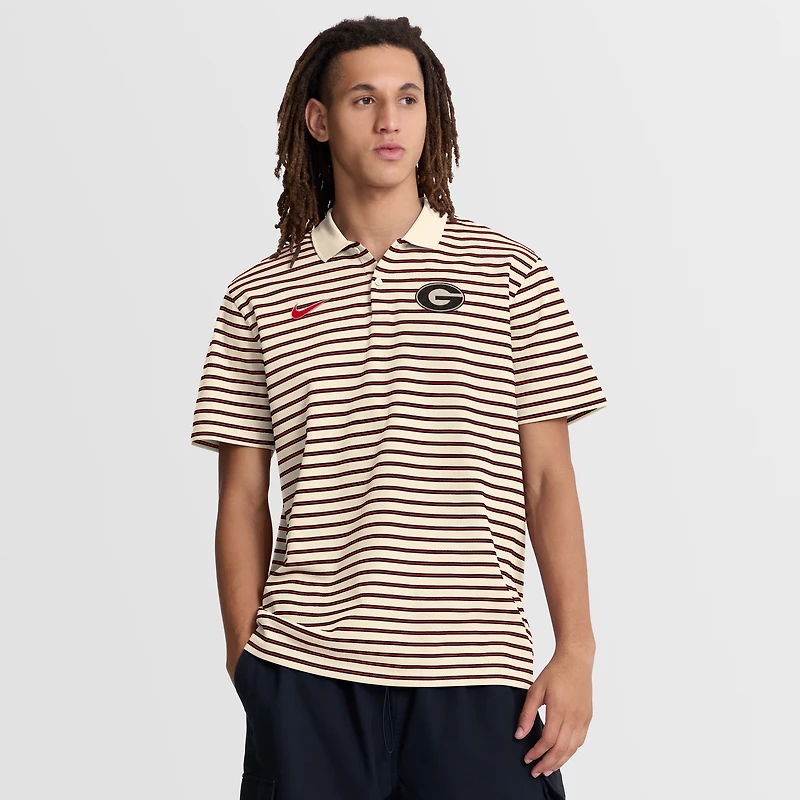 Men's Nike Cream Georgia Bulldogs Primary Logo Striped Dri-FIT Polo
