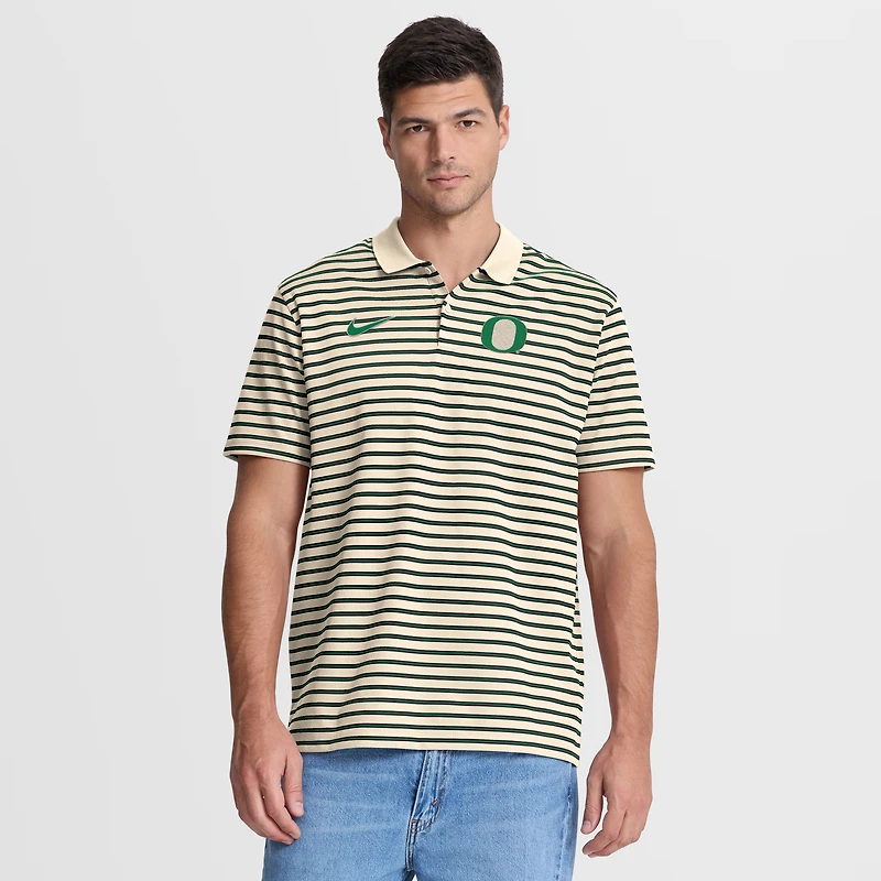Men's Nike Tan Oregon Ducks Primary Logo Striped Dri-FIT Polo
