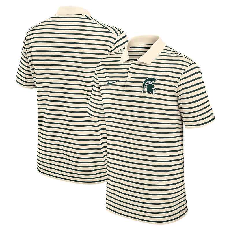 Men's Nike Cream Michigan State Spartans Solid Foundation Striped Performance Polo