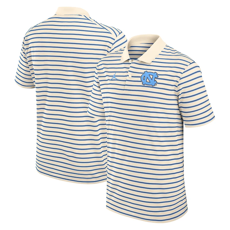 Men's Jordan Brand Tan/Carolina Blue North Carolina Tar Heels Primary Logo Striped Dri-FIT Polo