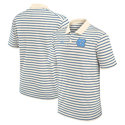 Men's Jordan Brand Tan/Carolina Blue North Carolina Tar Heels Striped Primary Logo Performance Polo