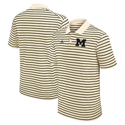 Men's Jordan Brand Tan/Navy Michigan Wolverines Striped Primary Logo Performance Polo