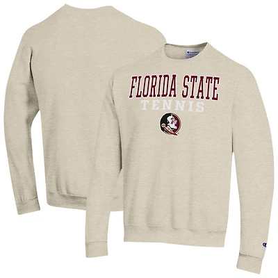 Men's Champion Oatmeal Florida State Seminoles Tennis Stacked Powerblend Pullover Sweatshirt