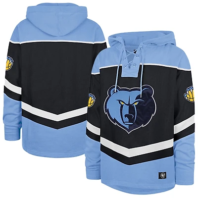 Men's '47 Navy Memphis Grizzlies Oversized Tri-Satin Layup Lacer Pullover Hoodie