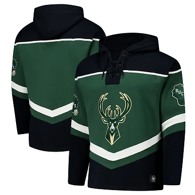 Men's '47 Hunter Green Milwaukee Bucks Oversized Tri-Satin Layup Lacer Pullover Hoodie