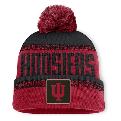 Men's Fanatics Crimson/Black Indiana Hoosiers Thrive Cuffed Knit Hat with Pom
